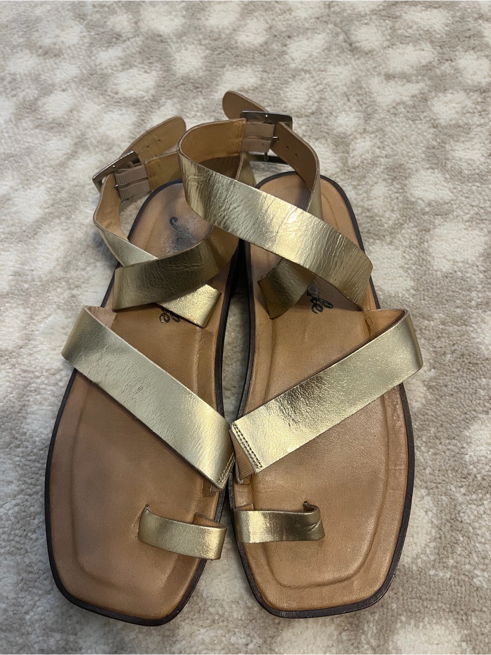 Free People Gold Strappy Women’s Sandals - Sleek Metallic Flat Sandal